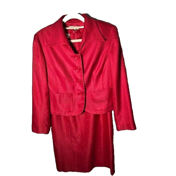 Talbots Two Piece Sheath Dress Suit Blazer Jacket Silk Wool Blend Coral Size 2P - Picture 1 of 13